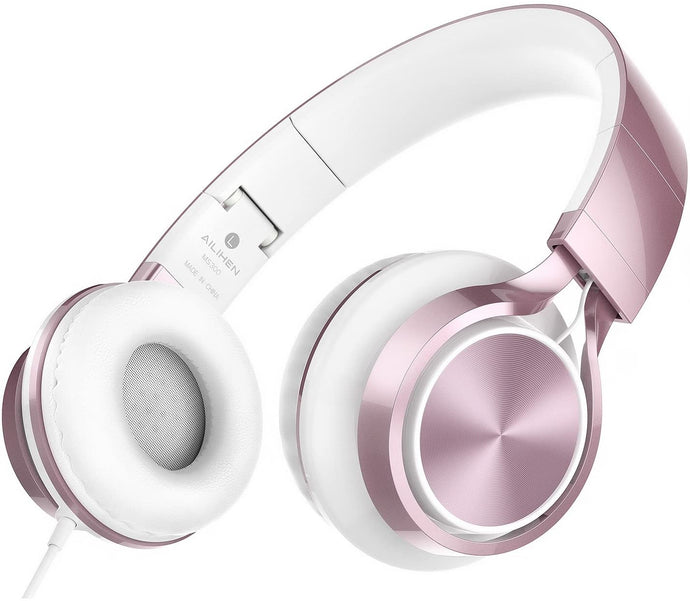 AILIHEN MS300 Headphones, Stereo Foldable Wired Girls Teens Adult Headset for Android Cell Phones Laptop Tablet PC Computer (Rose Gold)