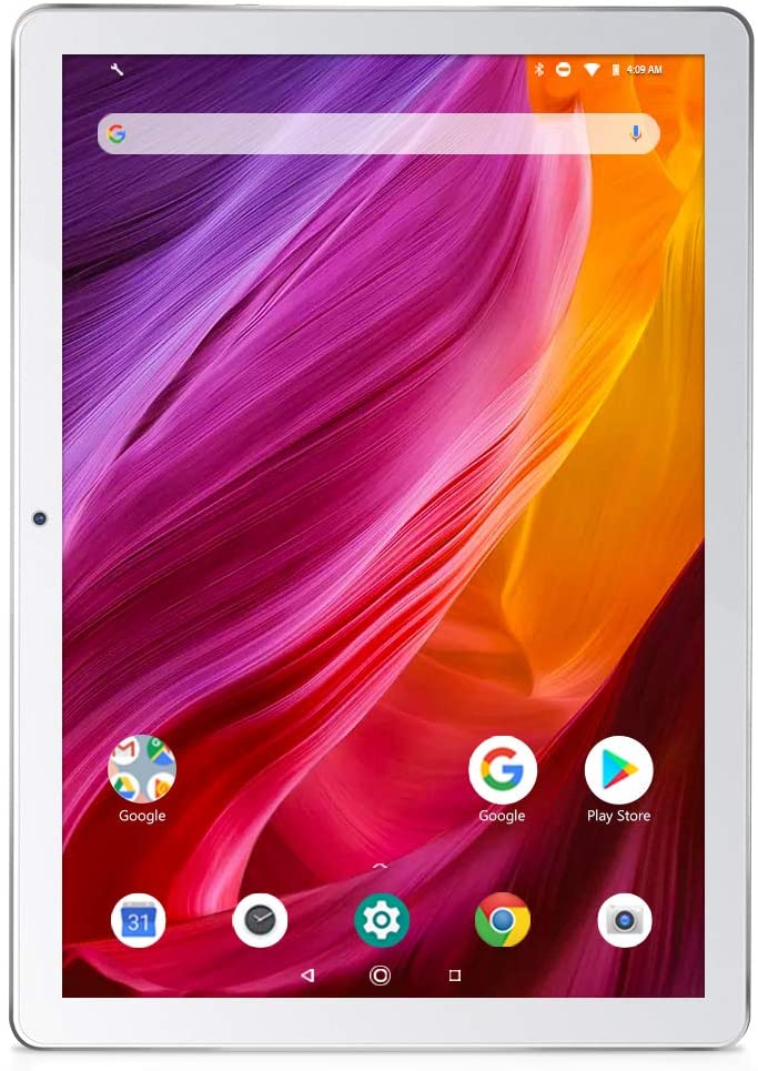 Dragon Touch K10 Tablet 10.1 inch Android Tablet with 16 GB Quad Core Processor, 1280x800 IPS HD Display, Micro HDMI, GPS, FM, WiFi Only Android Laptop - Silver Metal Body