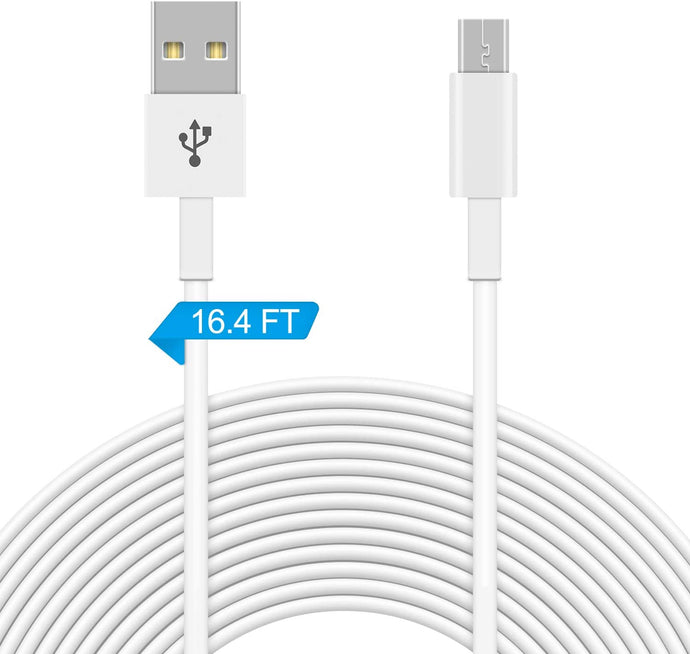 16.4FT Power Extension Cable for WyzeCam,Wyze Cam Pan,YI Camera,NestCam Indoor,Netvue, Arlo Q, Furbo Dog, Blink, Amazon Cloud Cam etc,USB to Micro USB Charging and Data Sync Cord for Security Camera