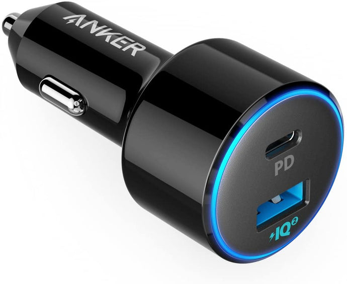 USB C Car Charger, Anker 49.5W PowerDrive Speed+ 2 Car Adapter with One 30W PD Port for MacBook Pro/Air 2018, iPad Pro, iPhone Xs/Max/XR/X/8, S10/S9, and One 19.5W Fast Charge Port for S8 and More