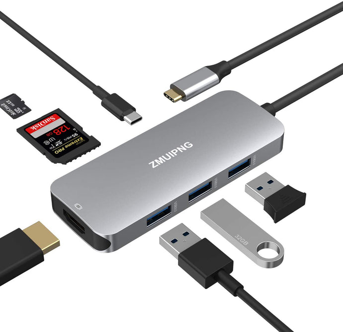 7 in 1 USB C Hub Adapter for MacBook Pro 2019/2018/2017, MacBook Air 2018/2019 and More with 4K HDMI,3 USB 3.0 Ports, 100W Power Delivery and SD Micro SD Card Reader