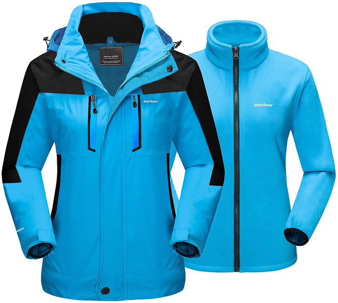 TOTNMC Women's Mountain 3-in-1 Jacket Waterproof Winterproof Jacket Fleece Inner Winter Coat Hooded Rain Jacket - DeliverMyCart.com