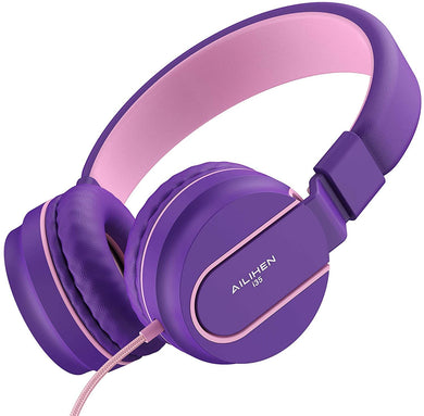 AILIHEN I35 Kid Headphones with Microphone Volume Limited Childrens Girls Boys Teens Lightweight Foldable Portable Wired Headsets for School Airplane Travel Cellphones Tablets (Pink Purple)