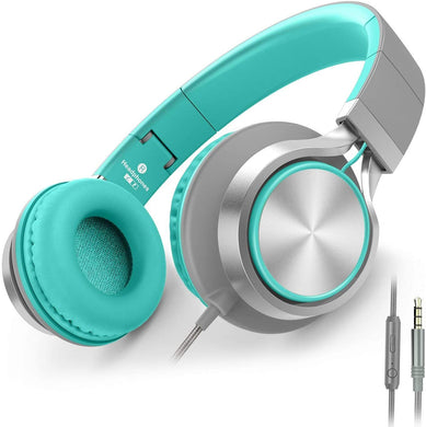 Headphones, AILIHEN C8 Lightweight Foldable Headphone with Microphone Mic and Volume Control for Android Smartphones, PC, Laptop, Tablet, 3.5mm Jack Headphone Headset for Music Gaming (Grey/Mint)