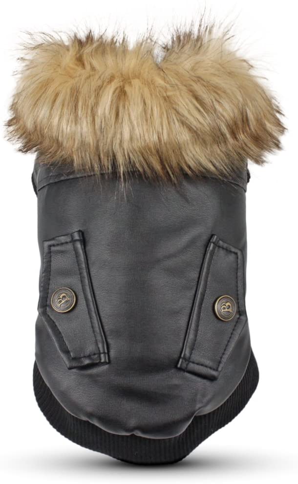 LESYPET Leather Dog Coat Waterproof Dog Winter Coat Puppy Jacket for Small to Medium Dogs, Black Small