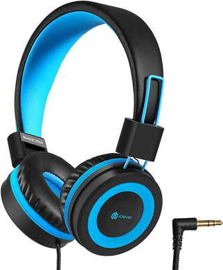 iClever HS14 Kids Headphones, Headphones for Kids with 94dB Volume Limited for Boys Girls, Adjustable Headband, Foldable, Child Headphones on Ear for Study Tablet Airplane School, Black/Blue