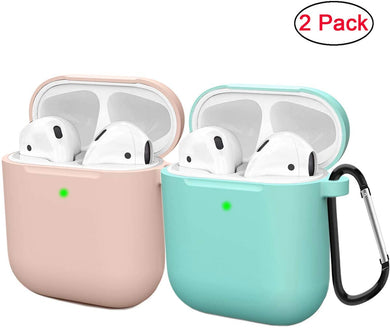 Compatible AirPods Case Cover Silicone Protective Skin for Apple Airpod Case 2&1 (2 Pack) Sand Pink/Turquoise