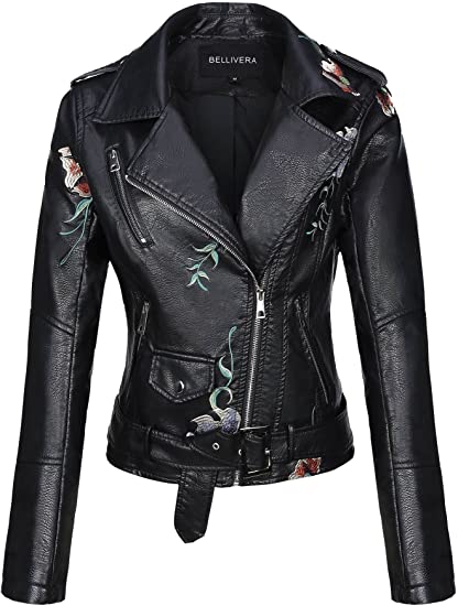 Bellivera Womens Faux Leather Short Jacket, Moto Coat for Spring Autumn and Winter