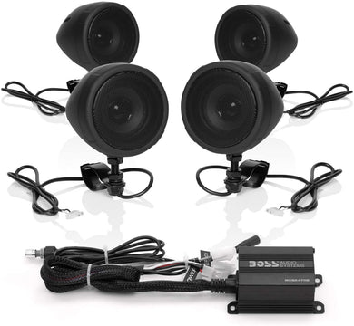 BOSS Audio Systems MCBK470B Weatherproof Speaker/Amplifier Sound System, Bluetooth Amplifier, Four Speakers, Inline Volume Control, Ideal for Motorcycles/ATV and 12 Volt Applications