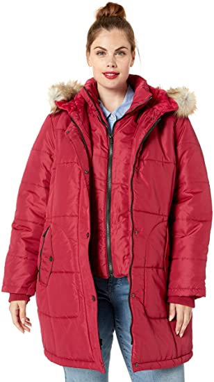 INTL d.e.t.a.i.l.s womens Thigh-length Puffer Jacket With Sweatshirt Bib Down Alternative Coat