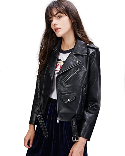 LY VAREY LIN Women's Faux Leather Motorcycle Jacket PU Slim Short Biker Coat - DeliverMyCart.com
