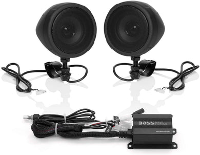 BOSS Audio Systems MCBK420B Motorcycle Bluetooth Speaker System - Class D Compact Amplifier, 3 Inch Weatherproof Speakers, Volume Control, Great for Use with ATVs/Motorcycles, 12 Volt Vehicles