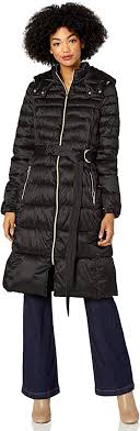 Cole Haan womens Sateen Faux Down Belted Coat Down Alternative Coat