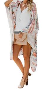 YHBAO Womens Beach Chiffon Blouses Loose Kimono Open Front Floral Print Cardigan Beachwear Dress