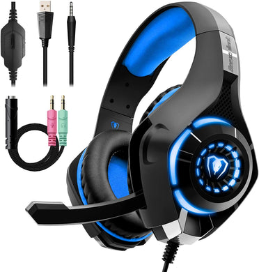 Beexcellent Gaming Headset for PS4 Xbox One, Over-Ear Gaming Headphones with Noise Reduction Mic Volume Control LED Light for PC Laptop Mac Tablet Smart Phone