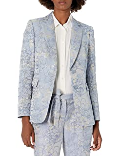 Tahari By ASL Womens Two Button Flap Pocket Floral Jaquard Jacket Blazer