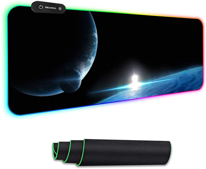 RGB Gaming Mouse Pad Large - Reawul 14 Modes Oversized Glowing Led Extended Mousepad, Anti-Slip Rubber Base and Waterproof Surface, Extra Large Soft Led Computer Keyboard Mouse Mat - 31.5 x 11.8in