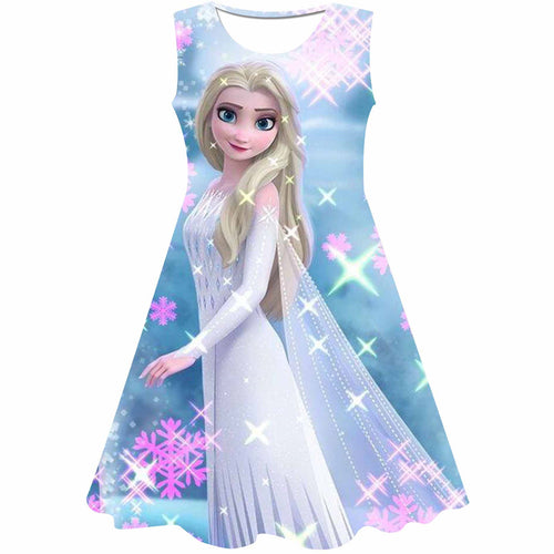 2-8Y Girls Dress Summer New Short Sleeve Frozen Princess Elsa Children's Birthday Party Cosplay Dress 2022