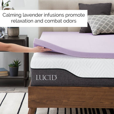 LUCID 3 Inch Lavender Infused Memory Foam Mattress Topper - Ventilated Design - Queen Size