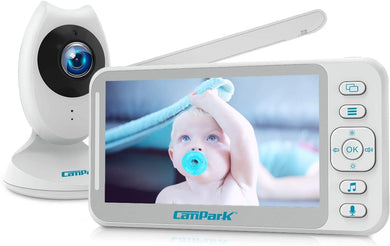 Campark Baby Monitor 4.3 inch Split Screen Video Baby Monitor with Camera and Audio, Smart Night Vision, Room Temperature, Two-Way Talk, 8 Lullabies and High Capacity Battery