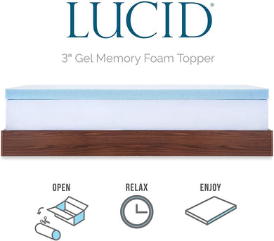 LUCID 3-inch Gel Memory Foam Mattress Topper - Twin XL