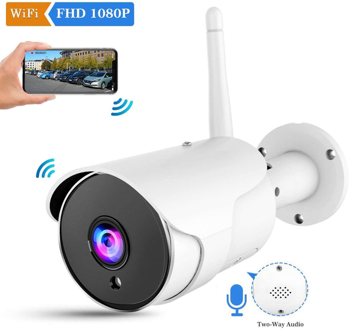 CHORTAU Outdoor Security Camera Wireless Wifi, Waterproof IP Camera Wireless with FHD 1080P, 110°Angle Wifi Bullet Surveillance Camera, Wireless Camera Surveillance with 2020 New Version Two-Way Audio, Motion Detection,IP65