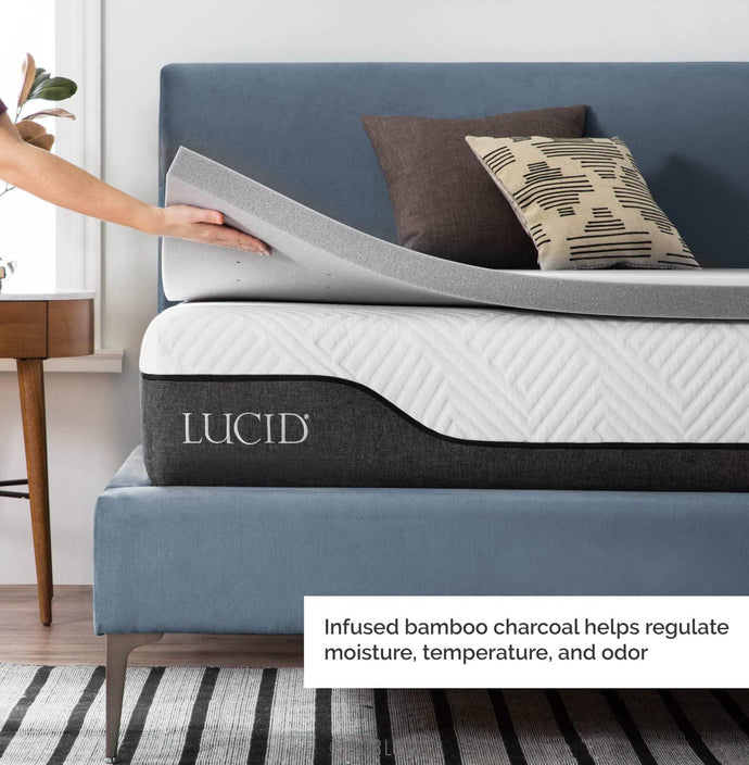 Lucid 2 Inch Bamboo Charcoal Memory Foam Mattress Topper - Full