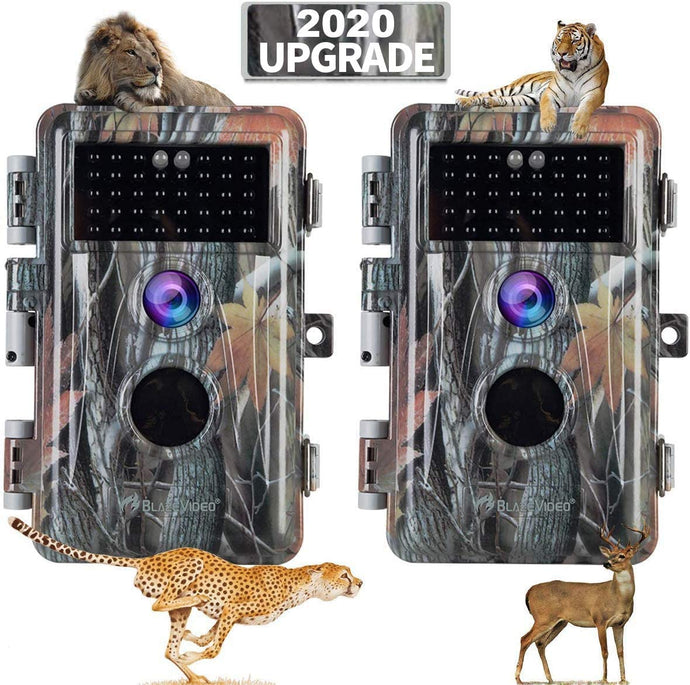 [2020 Upgrade] 2-Pack Night Vision Game Trail Cameras 20MP 1080P H.264 MP4 Video No Glow Deer Hunting Cams IP66 Waterproof & Password Protected Motion Activated Photo & Video Model Time Lapse