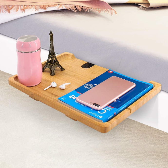 Bedside Shelf for Bunk Bed& loft Bed, Bamboo Attachable Bed Shelf, Great Use as Teens Nightstand, Dorm Room Bed Tray for Students, Organizer for Laptop, Phones, Tablet, Toys, Drink, Clock - Natural Bamboo