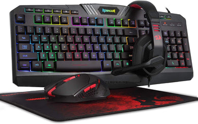 Redragon S101 Wired RGB Backlit Gaming Keyboard and Mouse, Gaming Mouse Pad, Gaming Headset Combo All in ONE PC Gamer Bundle for Windows PC – (Black)