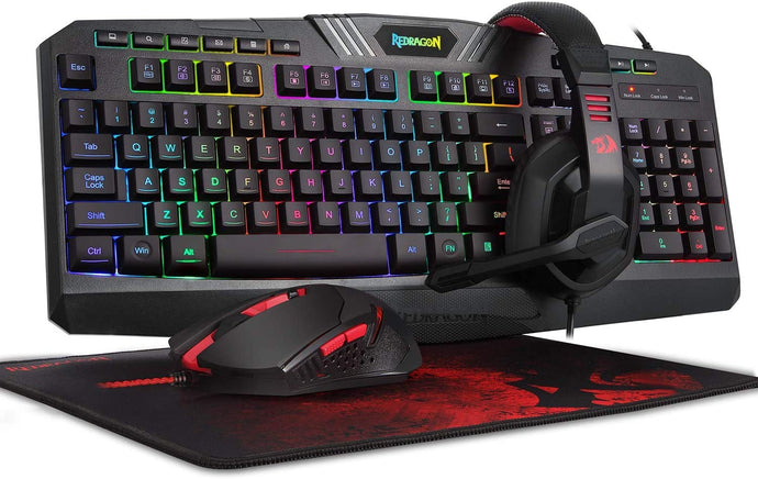 Redragon S101 Wired RGB Backlit Gaming Keyboard and Mouse, Gaming Mouse Pad, Gaming Headset Combo All in ONE PC Gamer Bundle for Windows PC – (Black)