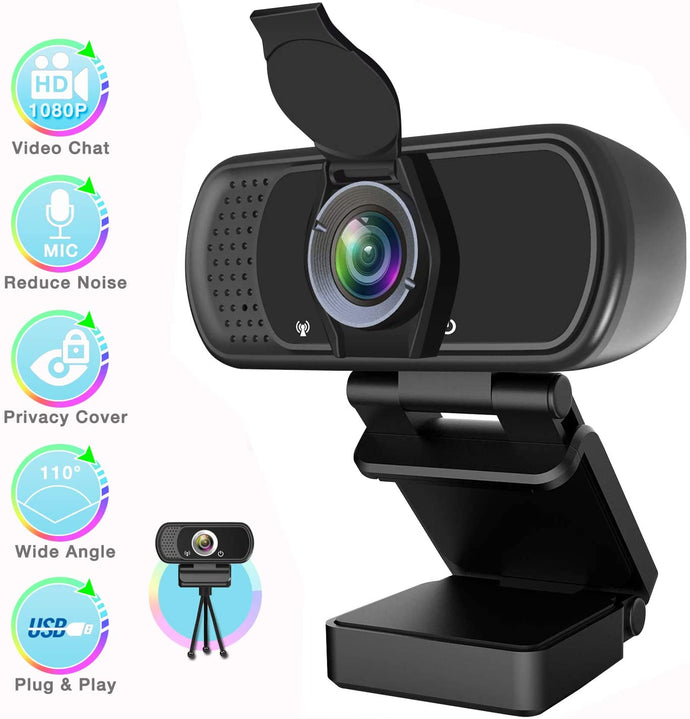 HD Wecam 1080P, Akyta PC Laptop Desktop Computer Web Camera with Microphone, Wide Angle USB Webcam for Skype Youtube Twitch OBS Game Streaming Video Conference, Webcam with Privacy Shutter, Tripod (w/ webcam cover)