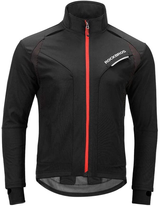 ROCKBROS Winter Cycling Jacket Warm Men's Windproof Thermal Coat Softshell Black Red - DeliverMyCart.com