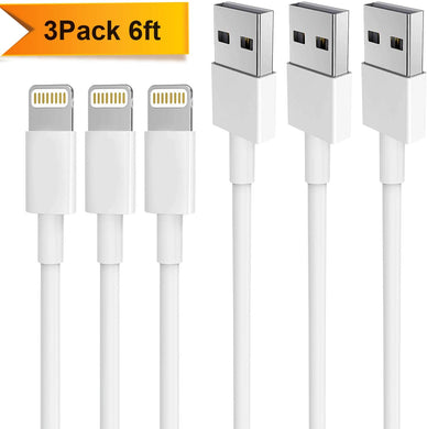 iPhone Charger AUNC 3PACK 6Feet Long USB Charging Cable High Speed Connector Data Sync Transfer Cord Compatible with iPhone Xs Max/X/8/7/Plus/6S/6/SE/5S iPad