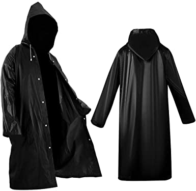 Roctee 2 Pack Black Raincoat Portable Ponchos, Waterproof EVA Reusable Rain Jacket for Men and Women, Durable Rain Coats Long Sleeve Rain Poncho for Outdoor Activities