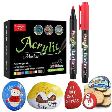 36 Colors Acrylic Paint Pens Acrylic Brush Marker Pens for Rock Painting, Stone, Ceramic, Glass, Wood, Canvas ,DIY Card Making.