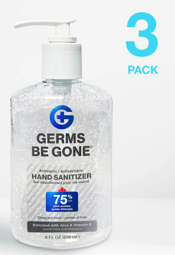 3 bottles - 75% Germs Be Gone - 236mL (8oz)