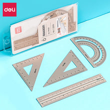 4 in 1 Deli Metal Ruler Stationery Set Aluminum Alloy Multifunctional Combination Ruler Ruler Triangle Protractor Alloy Drawing