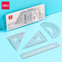 4 in 1 Deli Metal Ruler Stationery Set Aluminum Alloy Multifunctional Combination Ruler Ruler Triangle Protractor Alloy Drawing