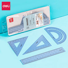 4 in 1 Deli Metal Ruler Stationery Set Aluminum Alloy Multifunctional Combination Ruler Ruler Triangle Protractor Alloy Drawing