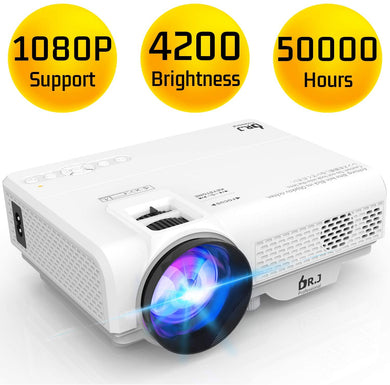 DR. J Professional Latest Upgrade 4200L Portable Video Projector 1080P Supported, Compatible with TV Stick, HDMI, VGA, USB, TF, AV, PS4 Sound Bar, Smartphone for Home Theater & Video Games