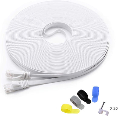 Cat 6 Ethernet Cable 100ft White (at a Cat5e Price but Higher Bandwidth) Flat Internet Network Cables - Cat6 Ethernet Patch Cable - Cat6 Computer LAN Cable with Snagless RJ45 Connectors