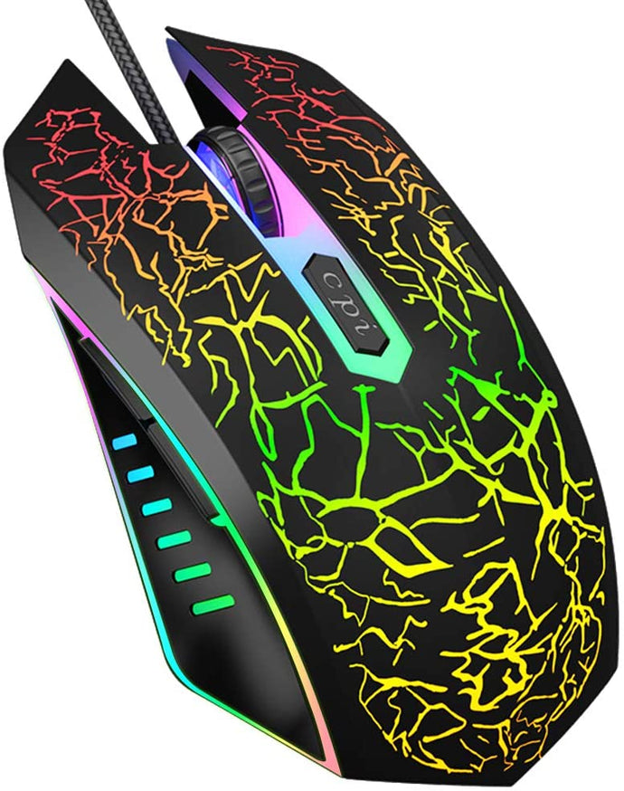 VersionTECH. Gaming Mouse, Ergonomic Wired Gaming Mice with 7 Colors LED Backlight, 4 DPI Settings Up to 3600 DPI Computer Mouse for Laptop PC Games & Work – Black