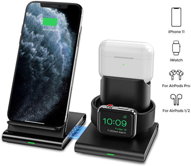 Seneo Wireless Charger, 3 in 1 Wireless Charging Station for Apple Watch, AirPods Pro/2, Detachable and Magnetic Charging Stands for iPhone 11 Pro Max/X/XS/XR/8P, Galaxy S10/S9, Note 10/9(NO Adapter)