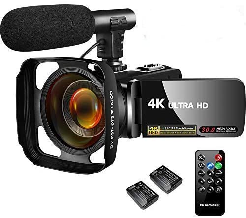 Video Camera Camcorder 4K 30MP Digital Camcorder Camera with Microphone Ultra HD Vlogging Camera with Remote Control,3 in Touch Screen