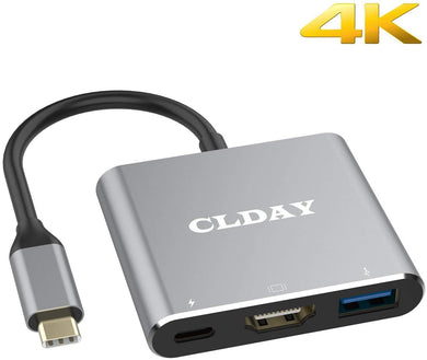 USB-C to HDMI Adapter, 4K CLDAY USB Type-C (Thunderbolt 3 Compatible) Multiport Hub, 3-in-1 with HDMI Port USB 3.0 Port, Compatible with MacBook/Google Pixelbook/Samsung Galaxy S8/S9/S10/HP/LG
