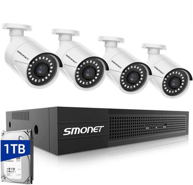 【2020 New】SMONET PoE Home Security Camera System,8-Channel FHD 1080P NVR Surveillance System(1TB Hard Drive),4pcs Wired 2MP Outdoor IP Cameras,Waterproof NVR Kits,Night Vision,Free APP,Remote View