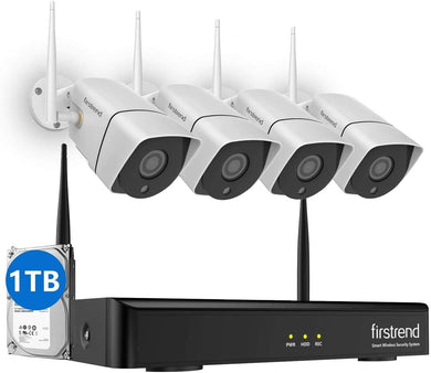 Security Camera System Wireless, 1080P 8CH Wireless Home Security Systems with 4PCS 2MP Full HD Cameras 1TB Hard Drive Night Vision and Free App for Indoor Outdoor Video Surveillance