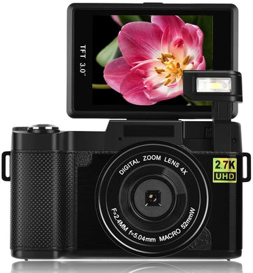Digital Camera Camcorder WiFi Vlogging Camera 2.7K Ultra HD 24MP Video Camcorders Vlogging Camera with Retractable Flash Light and UV Lens