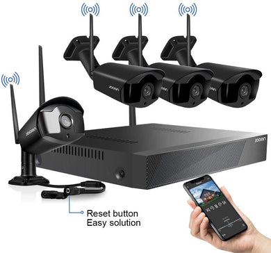 [2020 update] Security Camera System Wireless JOOAN 8-Channel HD 1080P NVR with 4Pcs 1080P Wireless Camera with Audio Recording, home outdoor/indoor WiFi Surveillance System Good Night Vision With Motion Dectection & Email/APP Alarm, P2P(No hard disk)